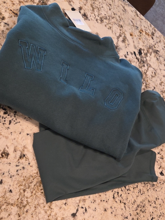 Wilo The Label Other - Wilo The Label Womens Teal Funnelneck Sweatshirt And Leggings Set